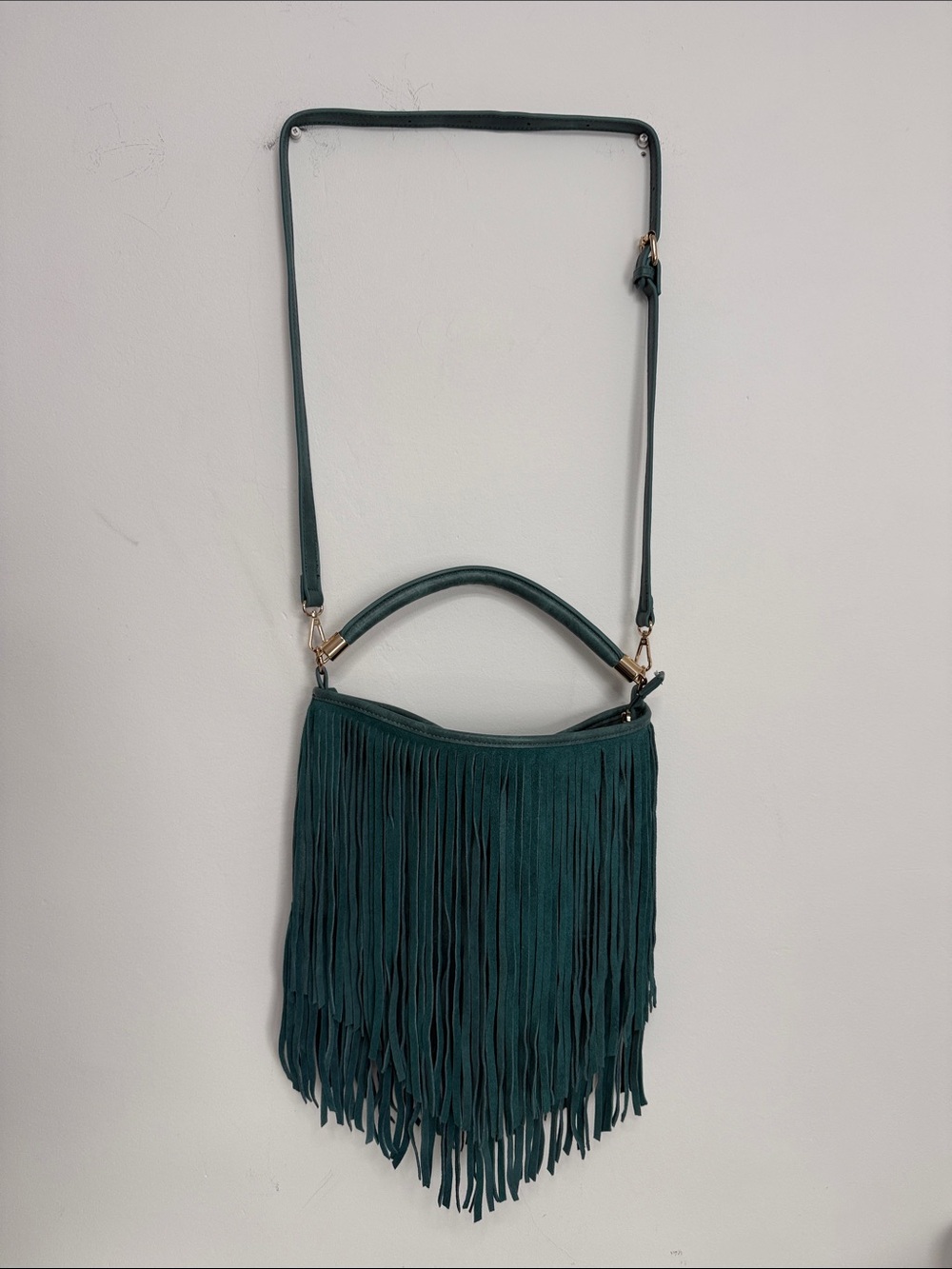 Leather/suede Fringe Crossbody Bag in Teal - Women Bags